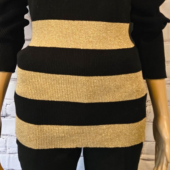 Lauren by Ralph Lauren - Black & gold long sleeve striped turtleneck sweater - Picture 11 of 12